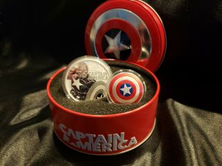 1 Oz Captain America And 10 Gram Shield Proof Set,  Silver.  999 Marvel Coin