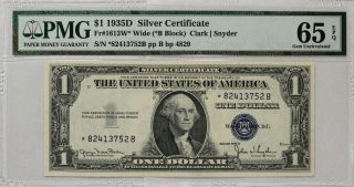 1935 D $1 Silver Certificate Wide Star Note Fr.  1613w B Pmg Cu 65 Gem Epq (752b)
