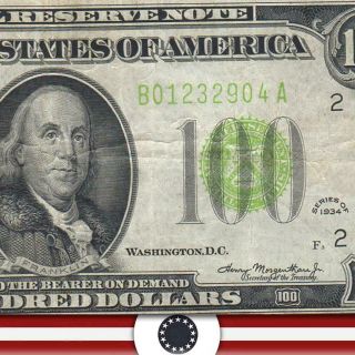 1934 $100 York Federal Reserve Note Fr 2052 - B B01232904a
