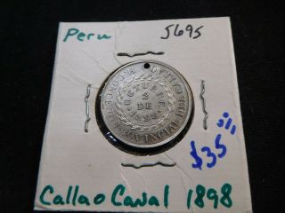 T24 Peru 1898 Callao Canal Inauguration Medal Holed