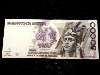 Mexico 1990 50.  000 Pesos Cuauhtemoc Banknote,  Series Hc Paper Money