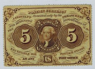 1863 1st Issue 5c Fractional Currency Jefferson Perforated Edges Fr.  1229