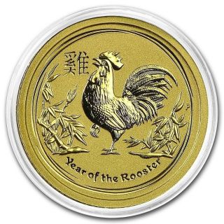 2017 1/20th Oz.  Pure.  9999 Gold Year Of The Rooster Perth Gem $128.  88