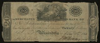 1815 The Merchants Bank Of Alexandria,  Va $20 Twenty Dollar Obsolete Note