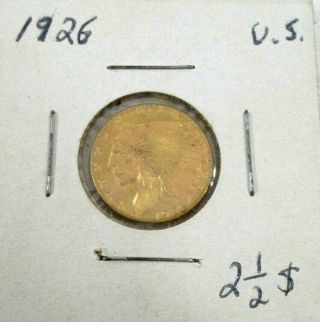1926 U.  S.  Gold $2.  50 Dollar Indian Head 1/4 Eagle Coin Uncirculated Scratched