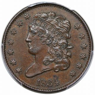 1834 Classic Head Half Cent,  C - 1,  R1,  Pcgs Au58