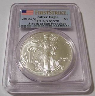 2012 (s) 1 Ounce Silver Eagle Dollar Ms70 Pcgs First Strike