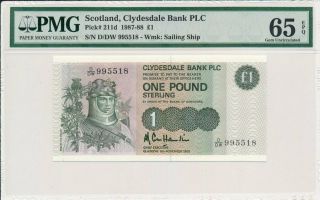 Clydesdale Bank Plc Scotland 1 Pound 1988 Pmg 65epq