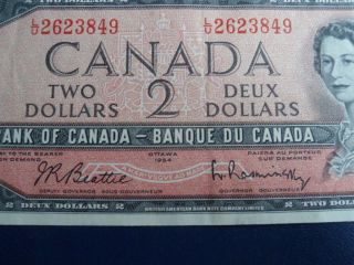 1954 Canada 2 Dollar Bank Note - Beattie/Raminsky - LU2623849 - EF - AU Cond.  18 - 221 3