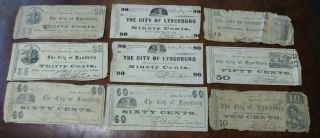 1862 The City Of Lynchburg,  Va - 90 60 50 30 15 10 Cents Notes Confederate Bills