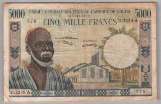 561 - 0078 West African States | A - Ivory Coast,  5000 Francs,  Nd,  Pick 104ai,  Vf