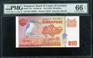 Singapore 10 Dollars Nd 1976 P 11 B Gem Unc Pmg 66 Epq