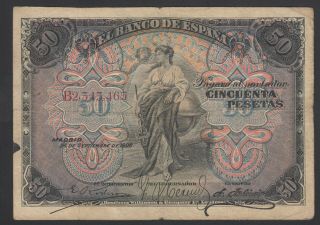 Spain 50 Pesetas 24 - 09 - 1906 Good P.  58,  Banknote,  Circulated