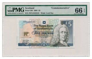 Scotland (royal Bank Of Scotland) Banknote 5 Pounds 2005.  Nicklaus Pmg Ms - 66 Epq