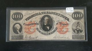 1862 $100 Virginia Treasury Note