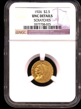 1926 G$2.  5 Indian Head Gold Quarter Eagle Unc Details Ngc Scratches