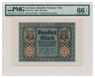 Germany Banknote 100 Mark 1920.  Pmg Ms - 66 Epq