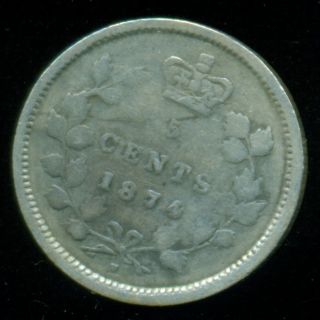 1874h Canada,  Stirling Silver 5 Cent,  Queen Victoria O98