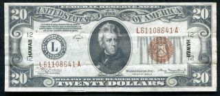 Fr.  2305 1934 - A $20 Twenty Dollars “hawaii” Frn Federal Reserve Note Vf,