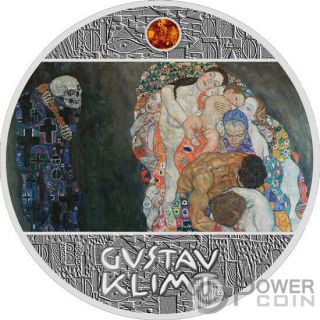 Death And Life Amber Gustav Klimt Golden Five Silver Coin 1$ Niue 2019