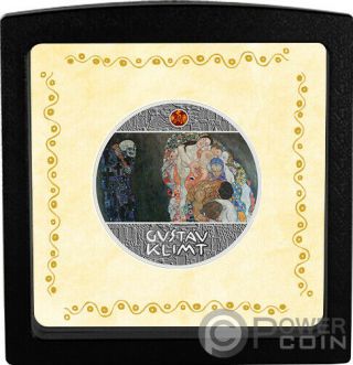 DEATH AND LIFE Amber Gustav Klimt Golden Five Silver Coin 1$ Niue 2019 3