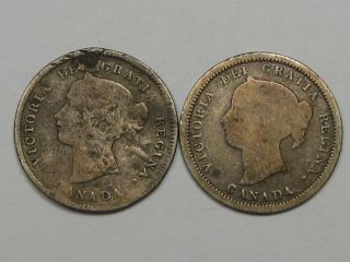 Both Varieties 1870 Canadian Silver 5 Cent Coins (flat Edge & Raised Edge).  18
