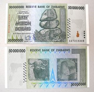 Zimbabwe 50 Million Dollars 2008 [pick 79] Unc.