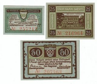 Set Of 3 Germany Notgeld 10.  25.  50 Pfennig Stadt - Hamm 1920 Unc