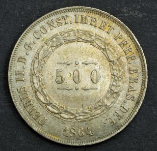 1854,  Brazil,  Pedro Ii.  Silver 1000 Reis Coin.  Xf