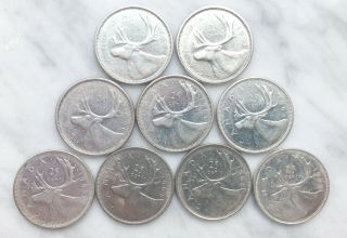Canadian 25 Cents (elizabeth 1960 - 1968) (9 Coins)