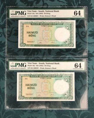 1964 South Vietnam P - 16a 20 Dong Pmg 64 2 Notes