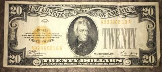 Series 1928 $20 Dollar Gold Certificate Note Gold Seal Circulated 2/3