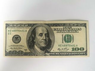 2006 A $100 100 Hundred Dollar Bill,  Federal Reserve Note,  Serial Ke48975401a