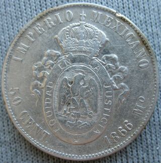 1866 MO Mexico Silver 50 Centavos 2
