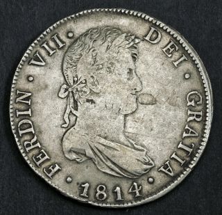 1814,  Guatemala,  Ferdinand Vii.  Large Spanish Colonial 8 Reales Coin.  Axf