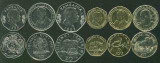 Tanzania Set 6 Coins 5 10 20 50 100 200 Shilling 1992 - 2012 Km 23 - 34 Unc