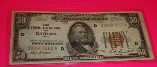 1929 $50 Note The Federal Reserve Bank Of Cleveland Ohio
