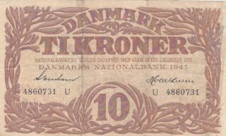 10 Kroner Very Fine Banknote From Denmark 1943 Pick - 31