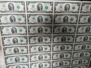 Uncut Sheet Of 2 Dollar Bills 2009 $64 Face Value