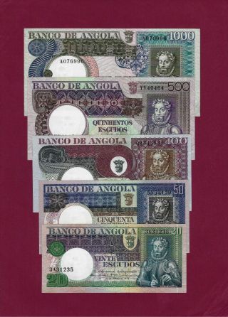 Portugal Angola Complete Set 20,  50,  100,  500,  1000 Escudos 1973 Unc