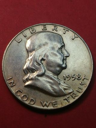 1958 - D Denver Silver Benjamin Franklin Half Dollar 44