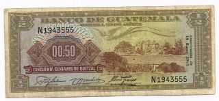 1961 Guatemala 1/2 Quetzal Note - P41c