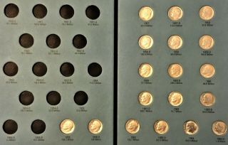 1956 - 1964 P - D Silver Roosevelt Dime Set.  18 Silver Coins.