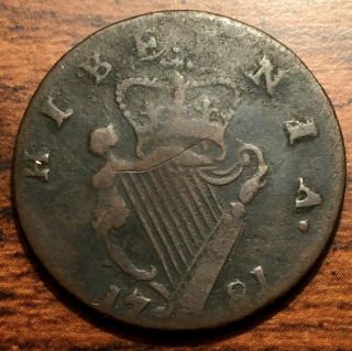 1781 Ireland Hibernia 1/2 Half Penny King George Iii Copper Coin