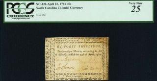 Colonial Currency North Carolina April 23,  1761 40s Pcgs Very Fine 25
