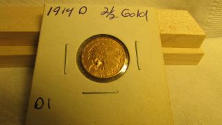 1914 D US $2 - 1/2 $2.  50 Indian Head Quarter Eagle Gold Coin D1 5