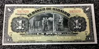 1902 - 15 El Banco De Hidalgo Mexico Un Peso Remainder Note " Amortizado " Canceled