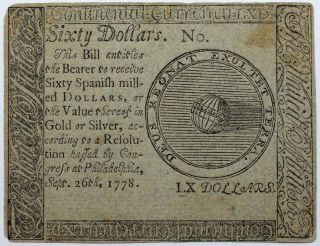 September 26,  1778 $60 Continental Currency,  Blue Detector,  Fr.  Cc - 86,  Xf