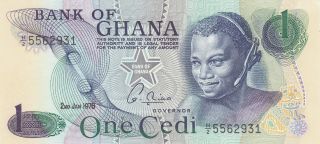 1 Cedi Unc Banknote From Ghana 1976 Pick - 13