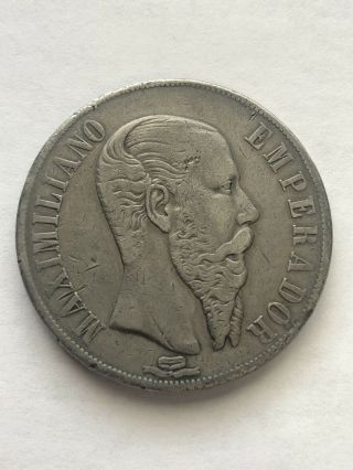 1867 Empire Of Mexico 1 Peso Maximiliano Silver Coin Rare